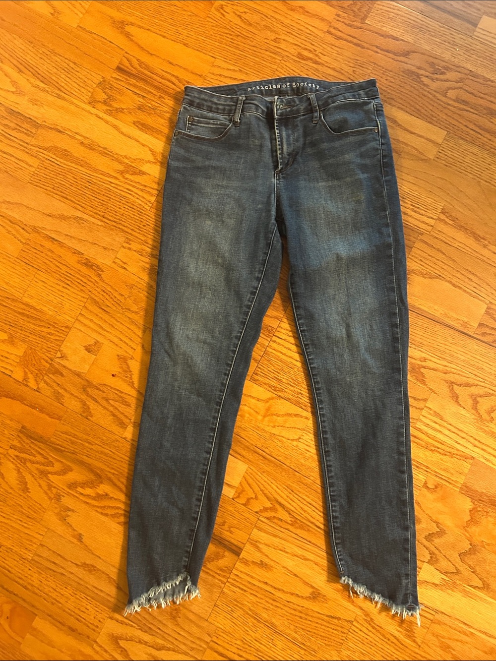 Articles Of Society Dark Wash Skinny Jeans with Frayed Hem